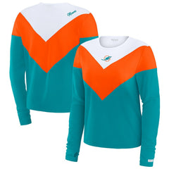 Miami Dolphins WEAR by Erin Andrews Women's Chevron Tri-Blend Long Sleeve T-Shirt - Aqua/Orange discount