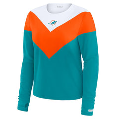 Miami Dolphins WEAR by Erin Andrews Women's Chevron Tri-Blend Long Sleeve T-Shirt - Aqua/Orange discount