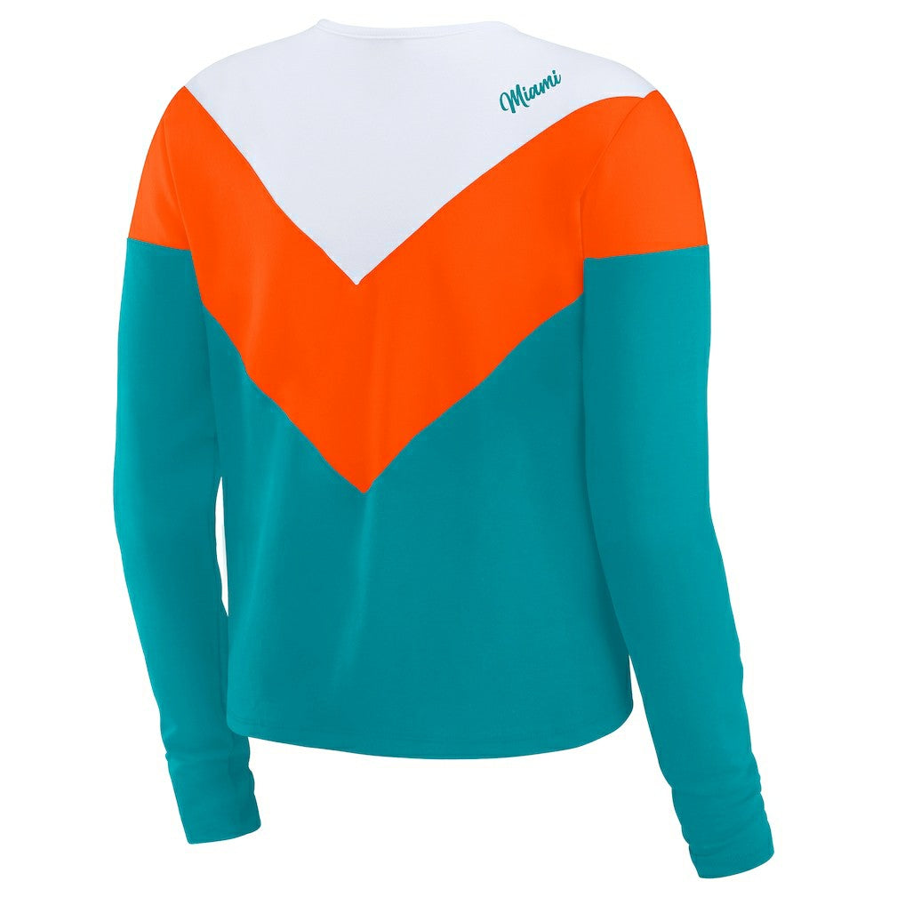 Miami Dolphins WEAR by Erin Andrews Women's Chevron Tri-Blend Long Sleeve T-Shirt - Aqua/Orange discount