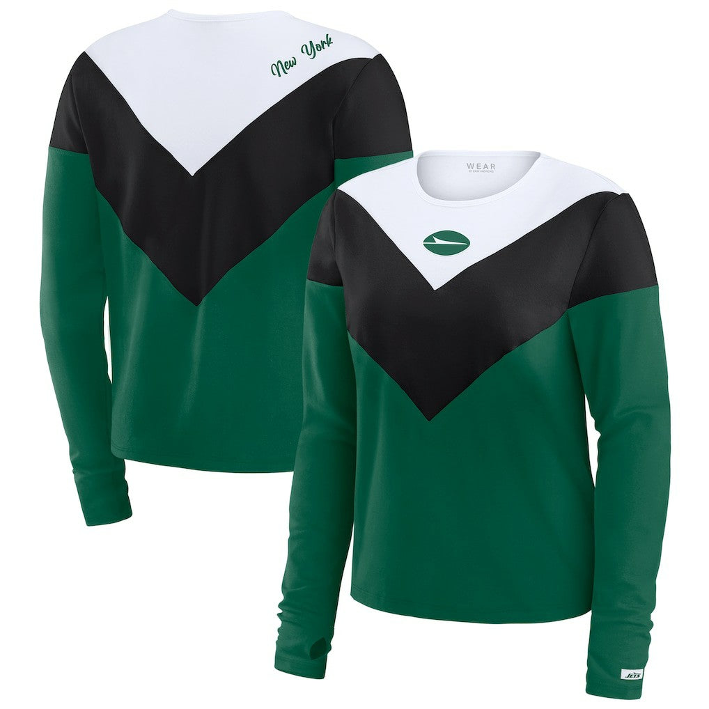 New York Jets WEAR by Erin Andrews Women's Chevron Tri-Blend Long Sleeve T-Shirt - Green/Black discount
