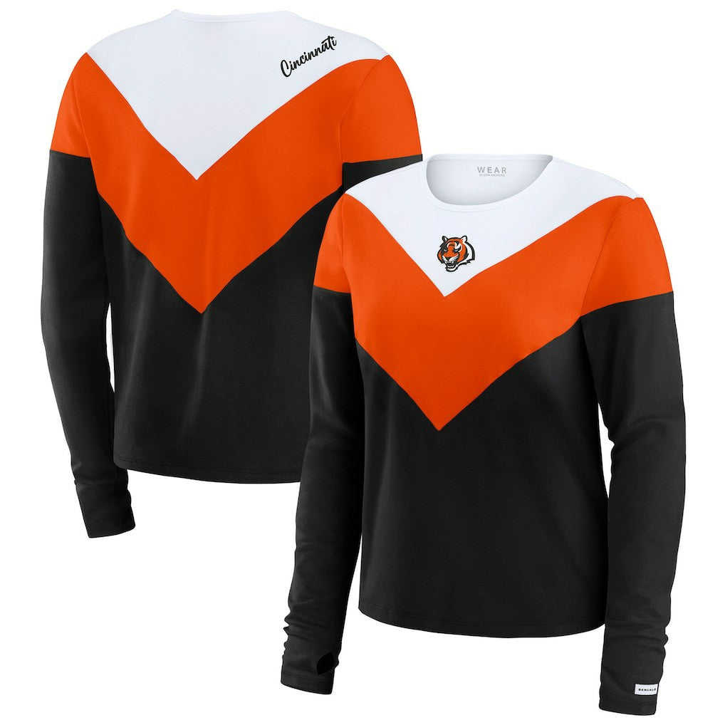 Cincinnati Bengals WEAR by Erin Andrews Women's Plus Size Chevron Tri-Blend Long Sleeve T-Shirt - Black/Orange discount