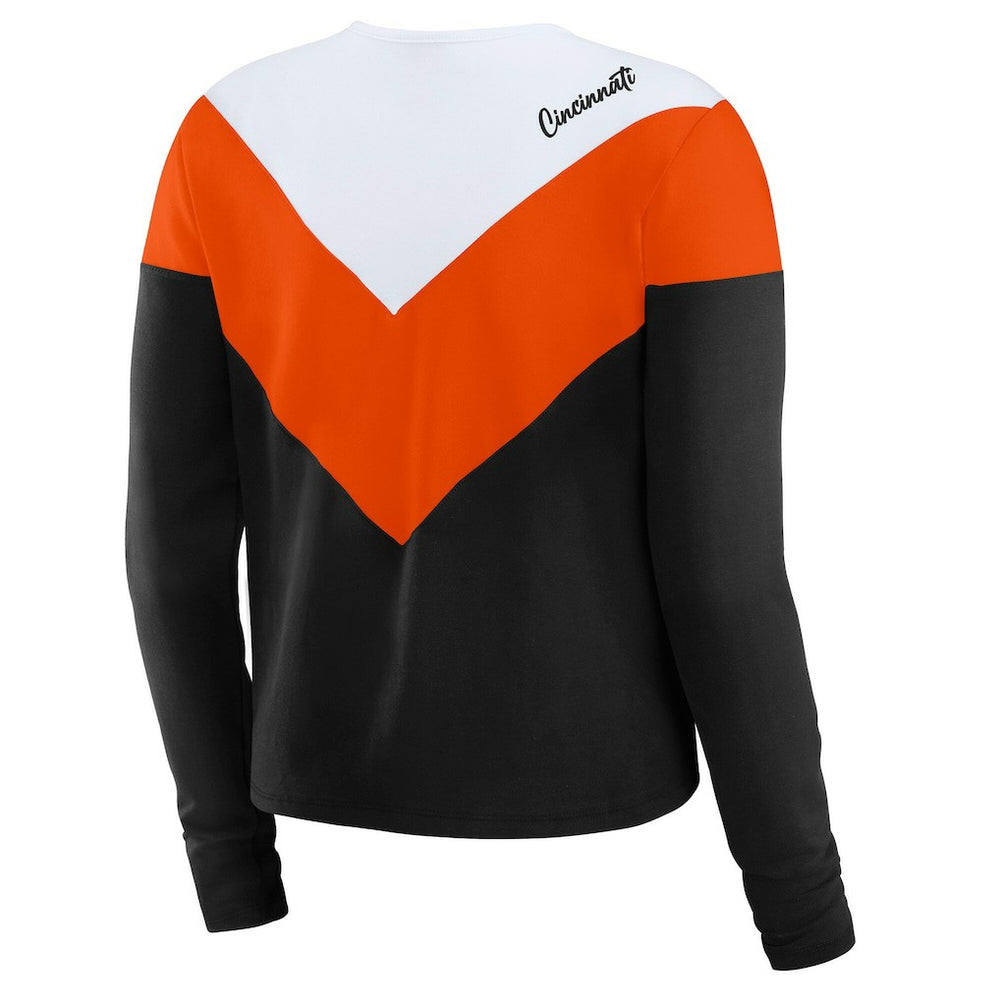 Cincinnati Bengals WEAR by Erin Andrews Women's Plus Size Chevron Tri-Blend Long Sleeve T-Shirt - Black/Orange discount