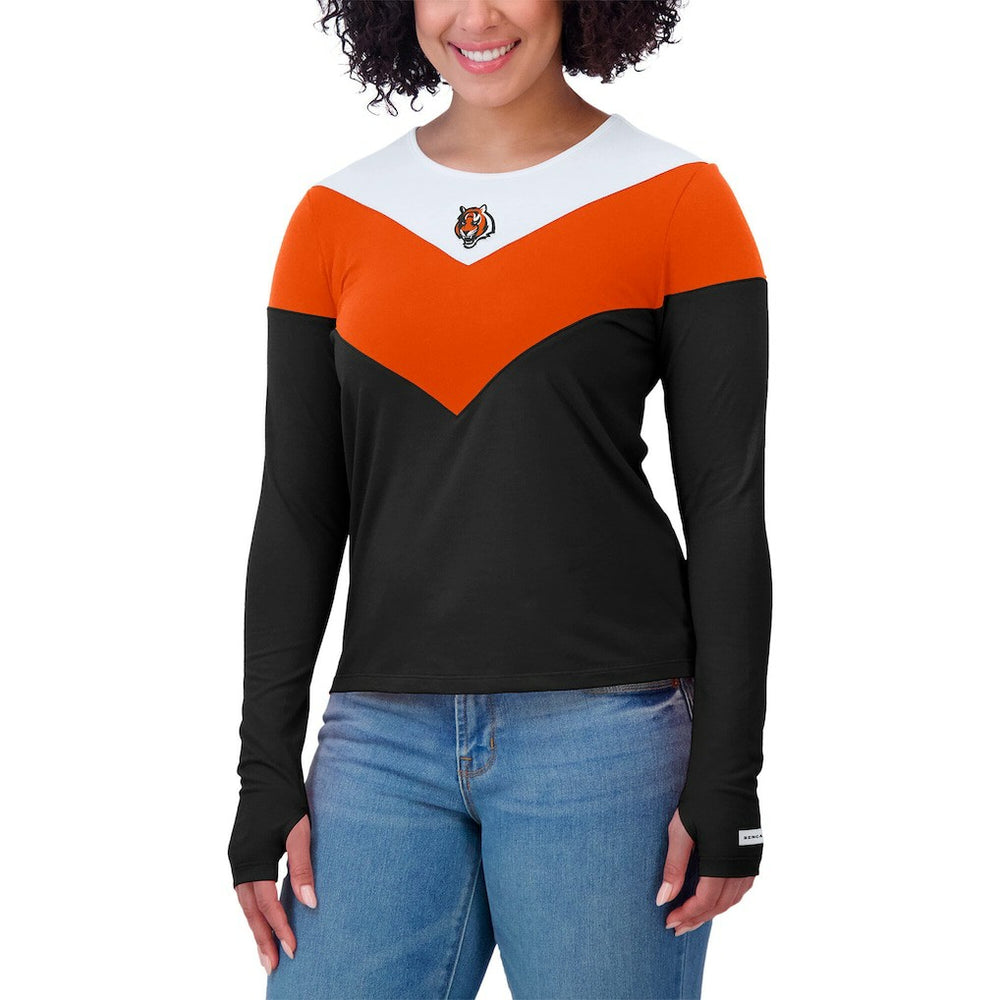 Cincinnati Bengals WEAR by Erin Andrews Women's Plus Size Chevron Tri-Blend Long Sleeve T-Shirt - Black/Orange discount