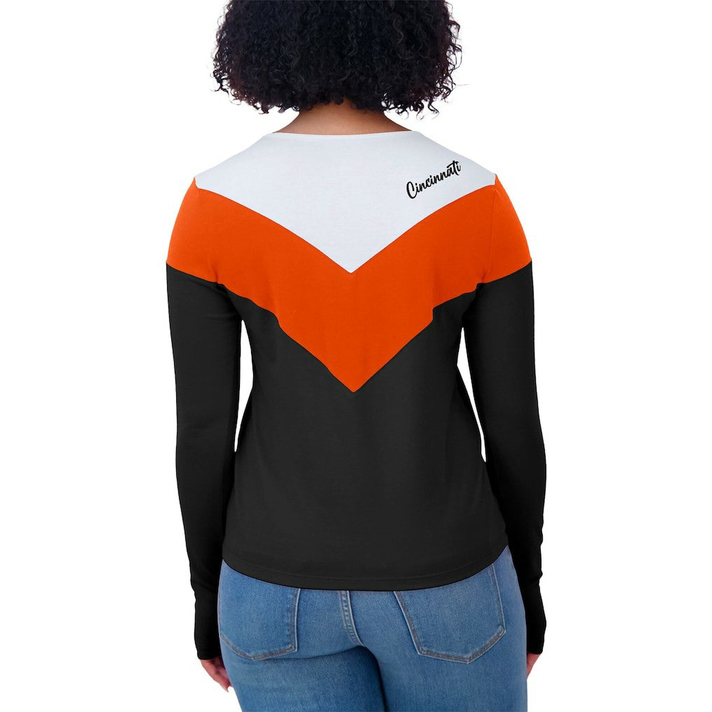 Cincinnati Bengals WEAR by Erin Andrews Women's Plus Size Chevron Tri-Blend Long Sleeve T-Shirt - Black/Orange discount