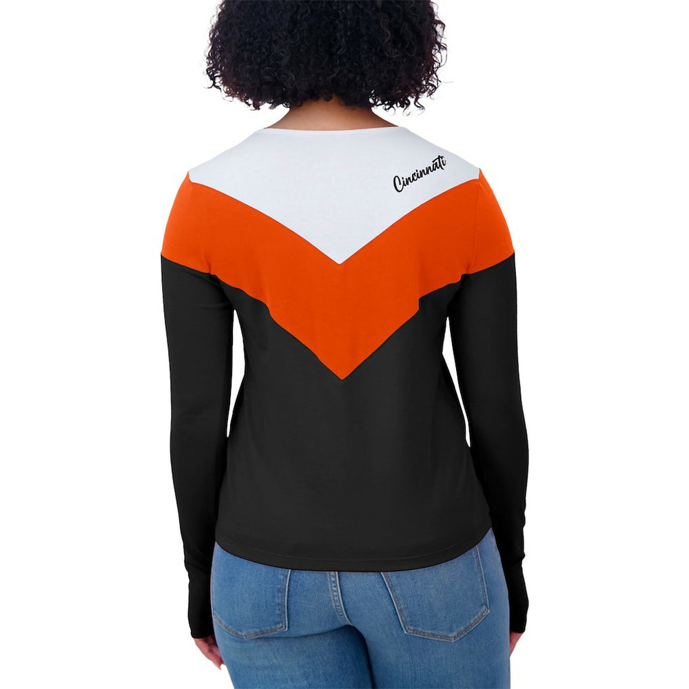 Cincinnati Bengals WEAR by Erin Andrews Women's Plus Size Chevron Tri-Blend Long Sleeve T-Shirt - Black/Orange discount