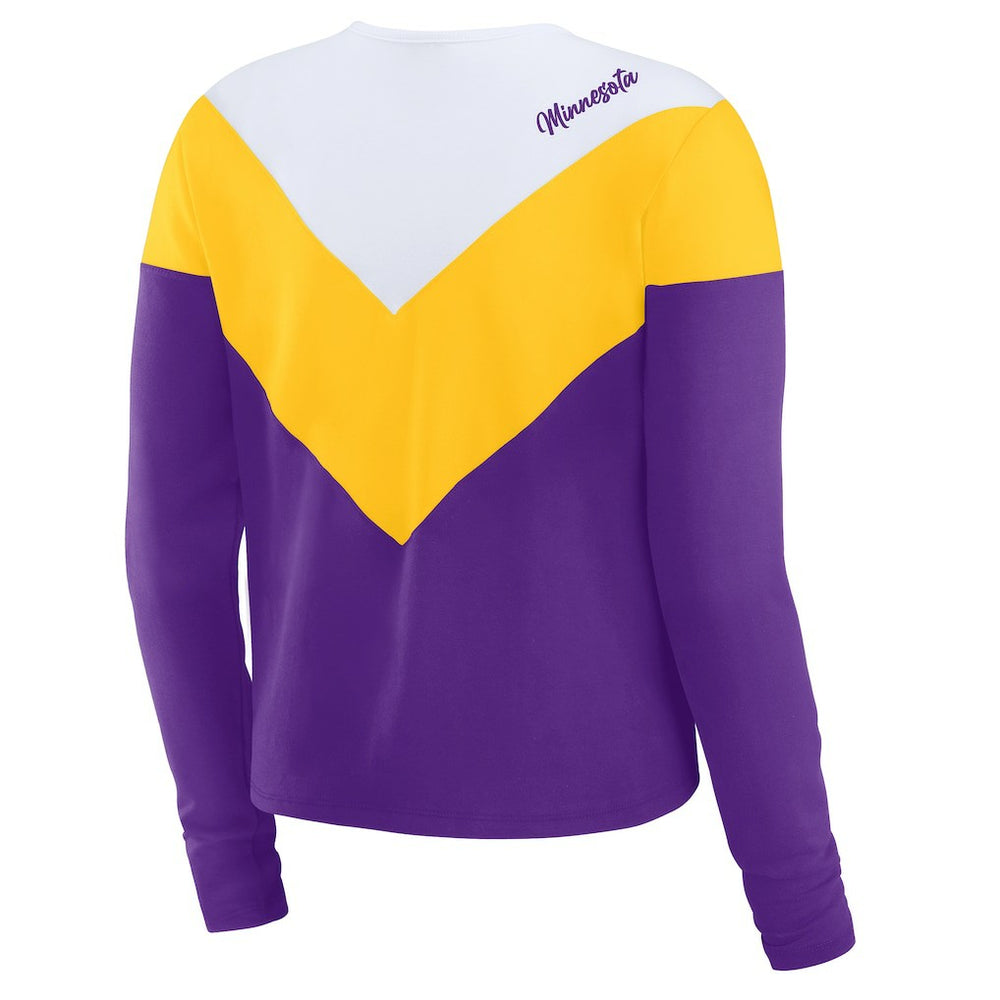 Minnesota Vikings WEAR by Erin Andrews Women's Plus Size Chevron Tri-Blend Long Sleeve T-Shirt - White/Gold discount