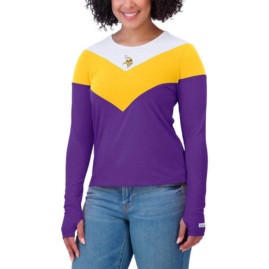 Minnesota Vikings WEAR by Erin Andrews Women's Plus Size Chevron Tri-Blend Long Sleeve T-Shirt - White/Gold discount