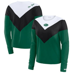 New York Jets WEAR by Erin Andrews Women's Plus Size Chevron Tri-Blend Long Sleeve T-Shirt - Green/Black for sale
