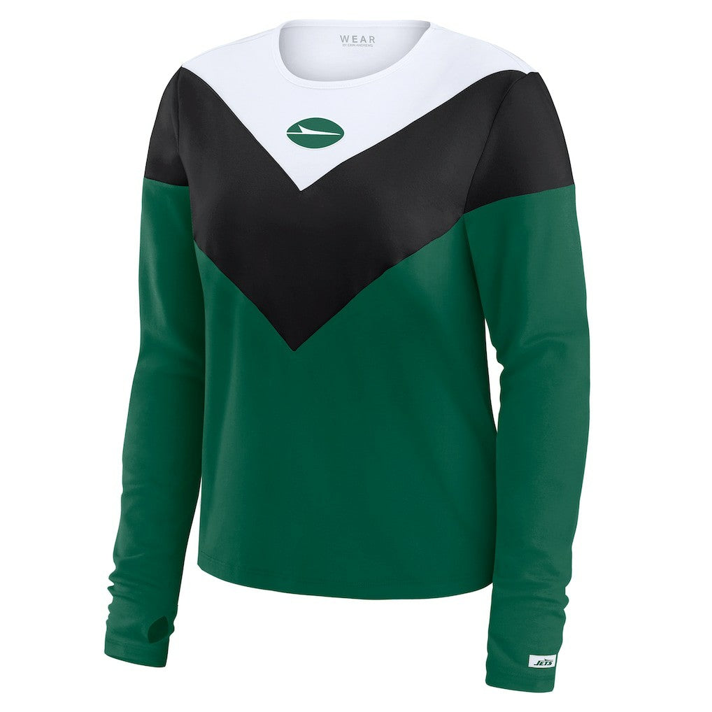 New York Jets WEAR by Erin Andrews Women's Plus Size Chevron Tri-Blend Long Sleeve T-Shirt - Green/Black for sale