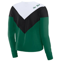 New York Jets WEAR by Erin Andrews Women's Plus Size Chevron Tri-Blend Long Sleeve T-Shirt - Green/Black for sale