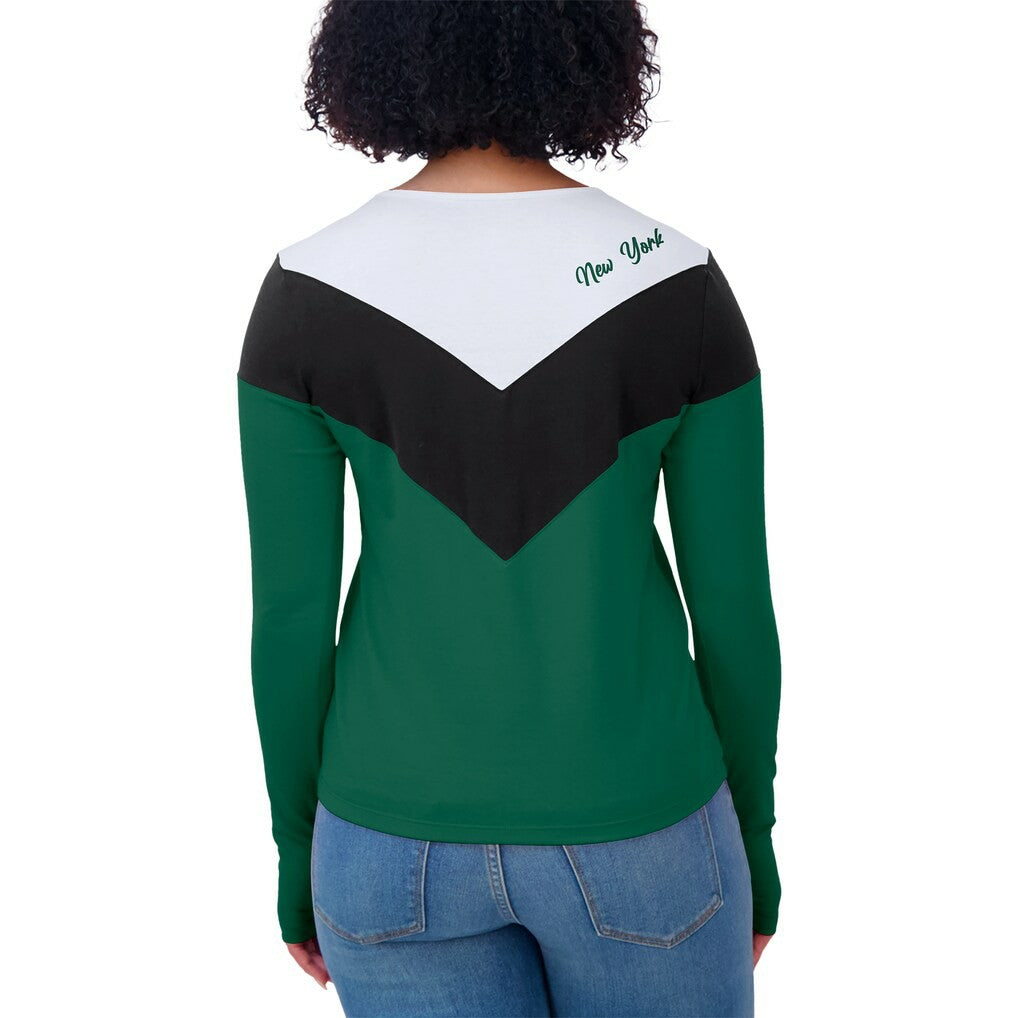New York Jets WEAR by Erin Andrews Women's Plus Size Chevron Tri-Blend Long Sleeve T-Shirt - Green/Black for sale