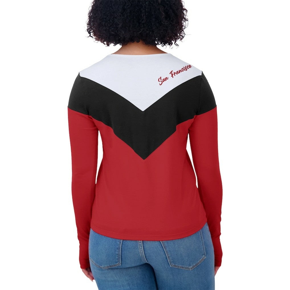 San Francisco 49ers WEAR by Erin Andrews Women's Plus Size Chevron Tri-Blend Long Sleeve T-Shirt - Scarlet/Black online