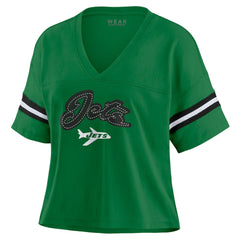 New York Jets WEAR by Erin Andrews Women's Color Block Boxy V-Neck T-Shirt - Kelly Green for sale
