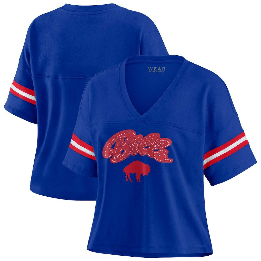 Buffalo Bills WEAR by Erin Andrews Women's Plus Size Color Block Boxy V-Neck T-Shirt - Royal discount