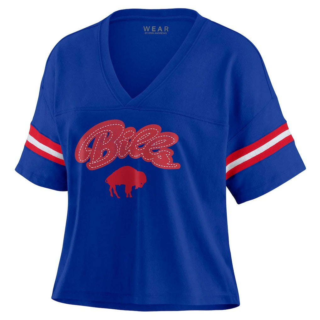 Buffalo Bills WEAR by Erin Andrews Women's Plus Size Color Block Boxy V-Neck T-Shirt - Royal discount