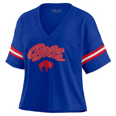 Buffalo Bills WEAR by Erin Andrews Women's Plus Size Color Block Boxy V-Neck T-Shirt - Royal discount