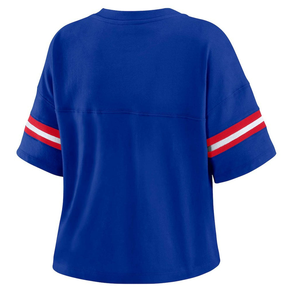 Buffalo Bills WEAR by Erin Andrews Women's Plus Size Color Block Boxy V-Neck T-Shirt - Royal discount