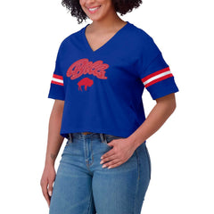 Buffalo Bills WEAR by Erin Andrews Women's Plus Size Color Block Boxy V-Neck T-Shirt - Royal discount