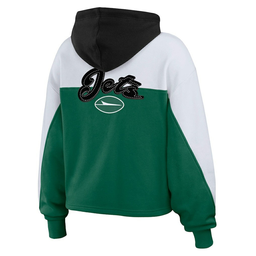 New York Jets WEAR by Erin Andrews Women's Color Block Full-Zip Hoodie - Green/White sale