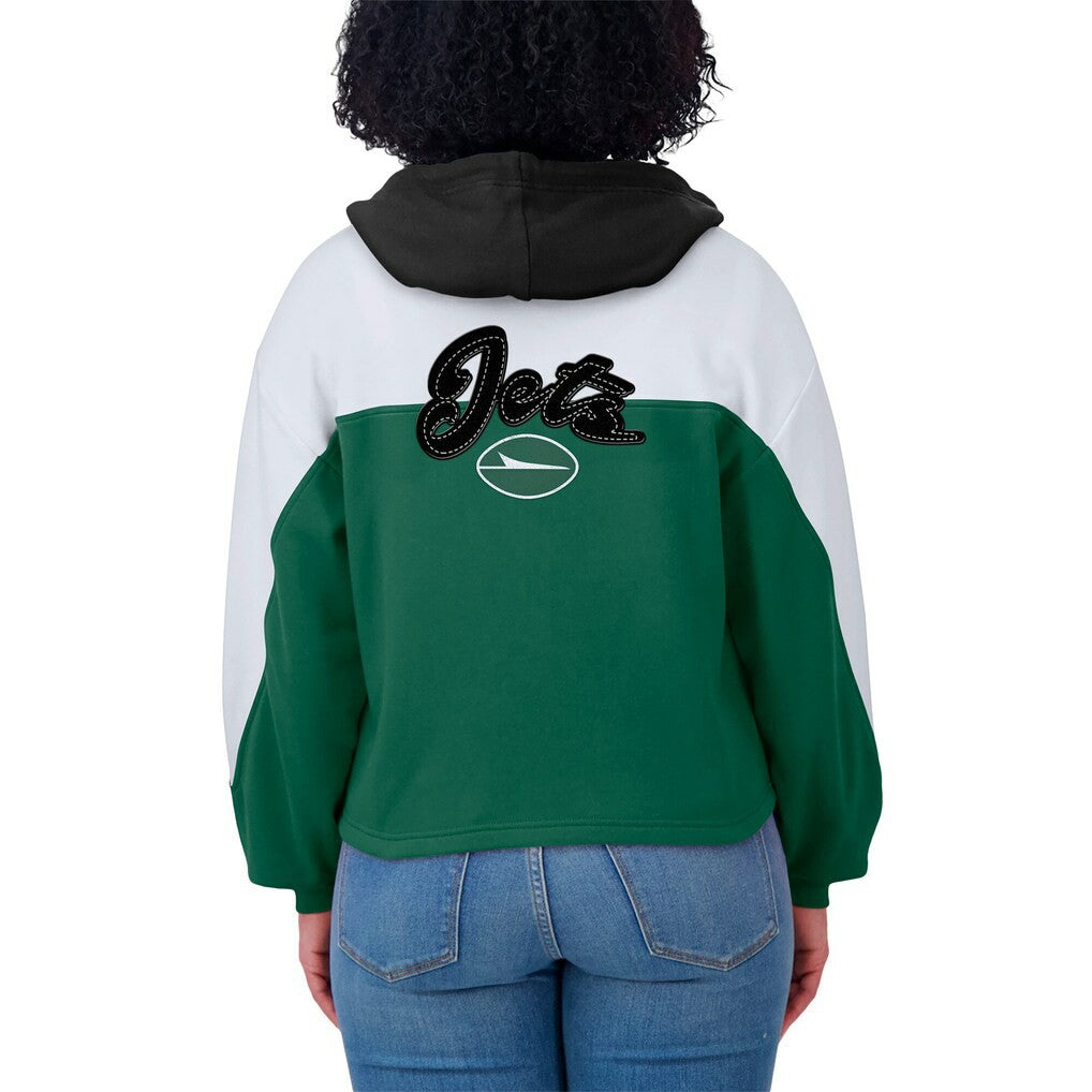 New York Jets WEAR by Erin Andrews Women's Color Block Full-Zip Hoodie - Green/White sale