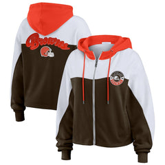 Cleveland Browns WEAR by Erin Andrews Women's Plus Size Color Block Full-Zip Hoodie - Brown outlet