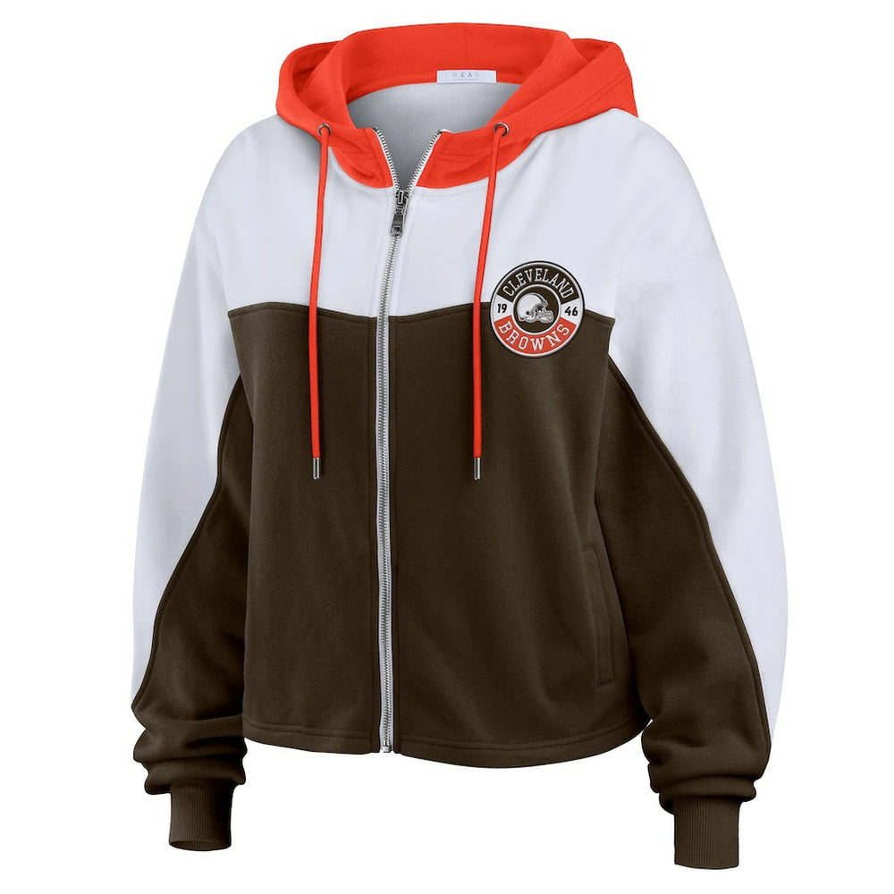 Cleveland Browns WEAR by Erin Andrews Women's Plus Size Color Block Full-Zip Hoodie - Brown outlet