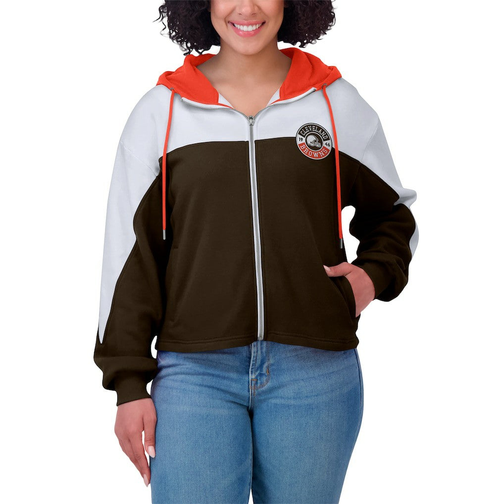 Cleveland Browns WEAR by Erin Andrews Women's Plus Size Color Block Full-Zip Hoodie - Brown outlet