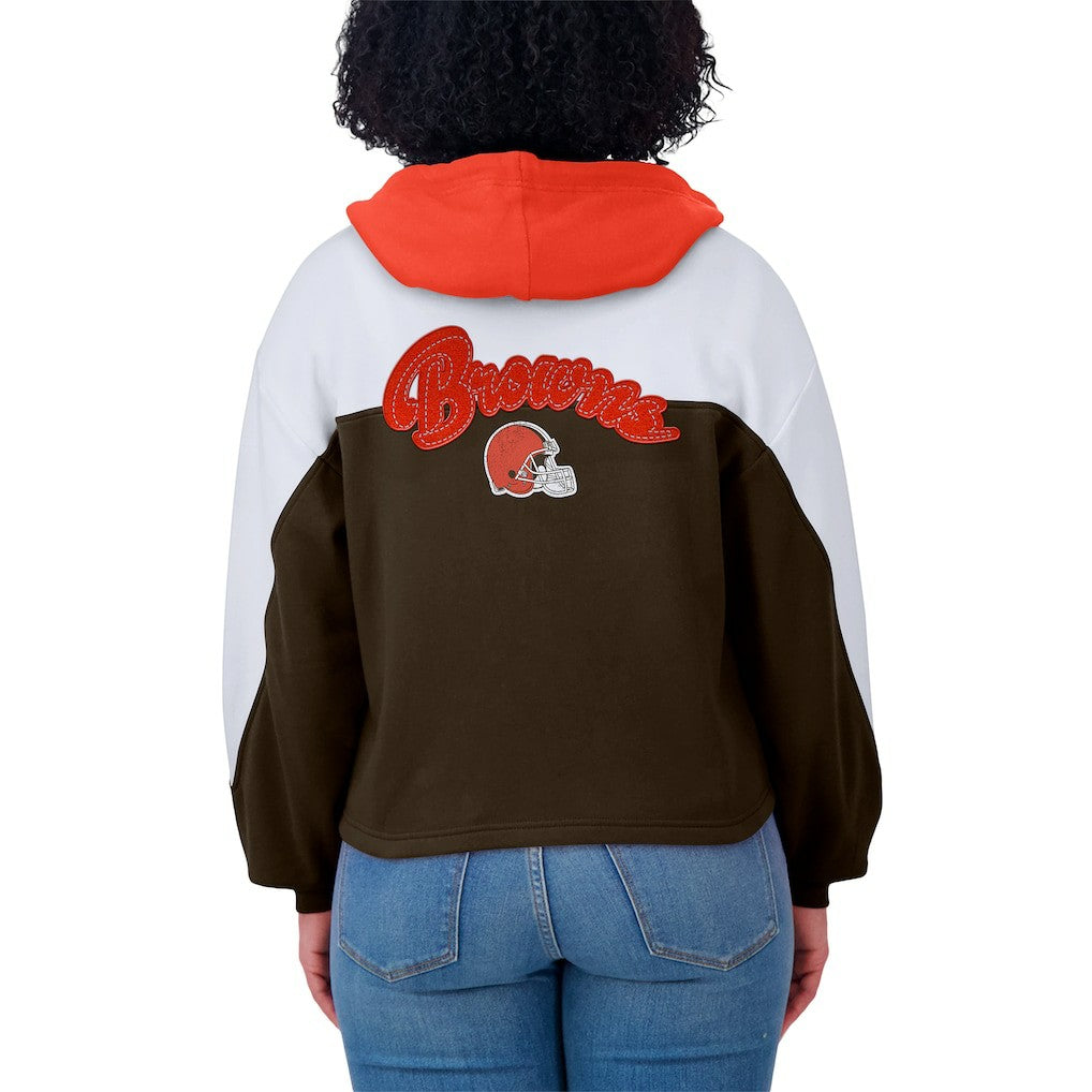 Cleveland Browns WEAR by Erin Andrews Women's Plus Size Color Block Full-Zip Hoodie - Brown outlet
