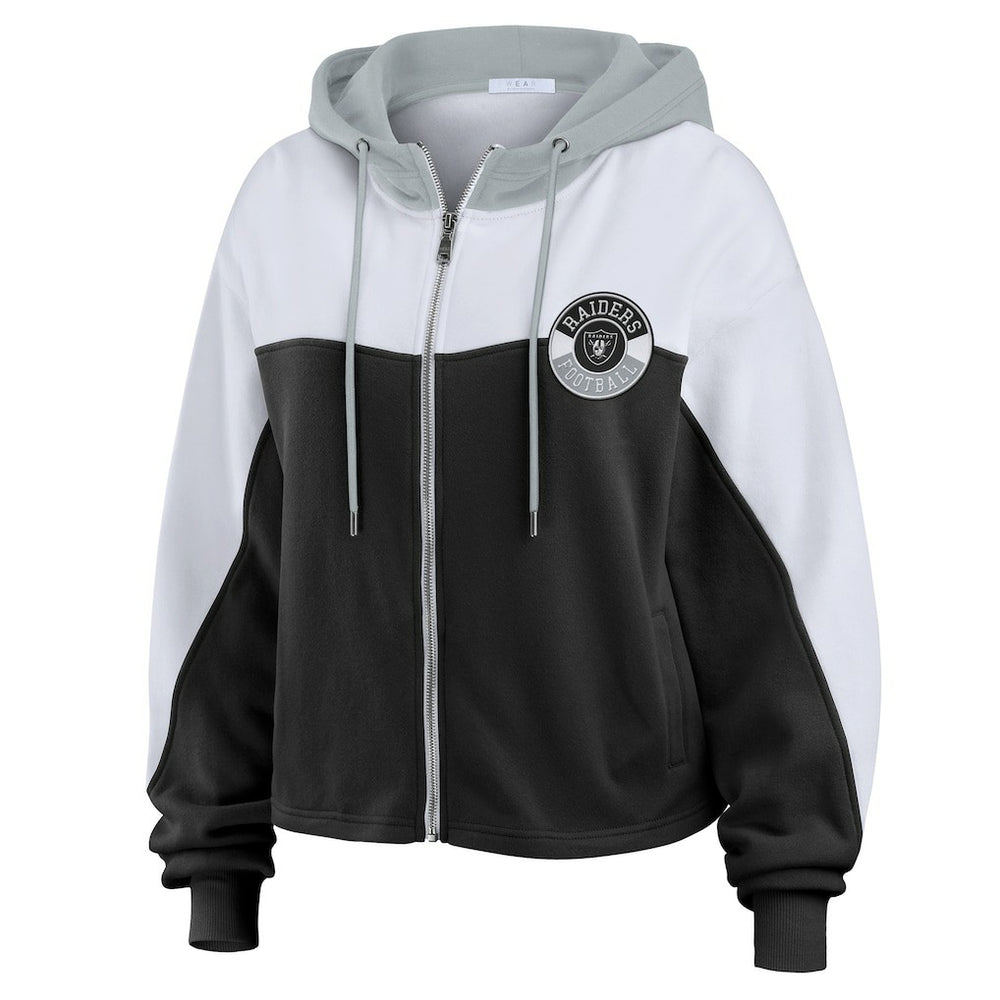 Las Vegas Raiders WEAR by Erin Andrews Women's Plus Size Color Block Full-Zip Hoodie - Black on sale