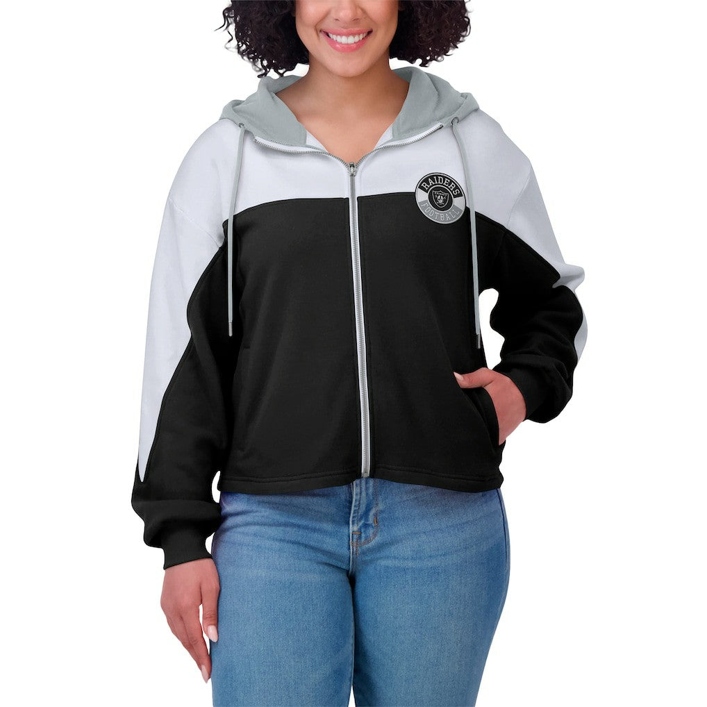 Las Vegas Raiders WEAR by Erin Andrews Women's Plus Size Color Block Full-Zip Hoodie - Black on sale