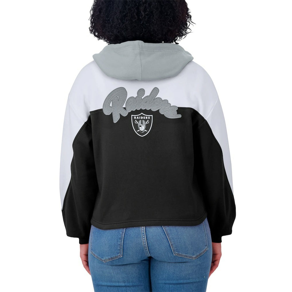 Las Vegas Raiders WEAR by Erin Andrews Women's Plus Size Color Block Full-Zip Hoodie - Black on sale