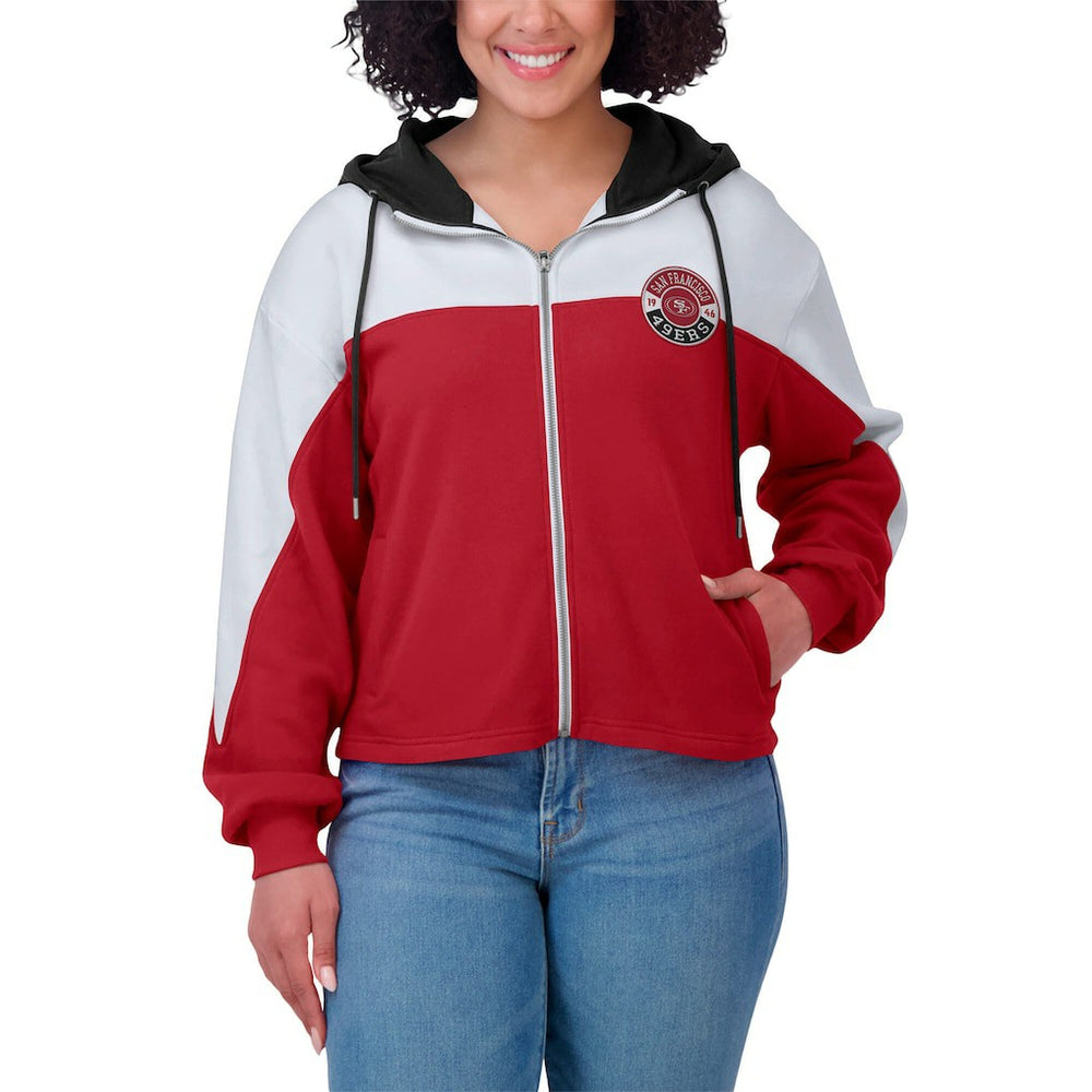 San Francisco 49ers WEAR by Erin Andrews Women's Plus Size Color Block Full-Zip Hoodie - Scarlet on sale