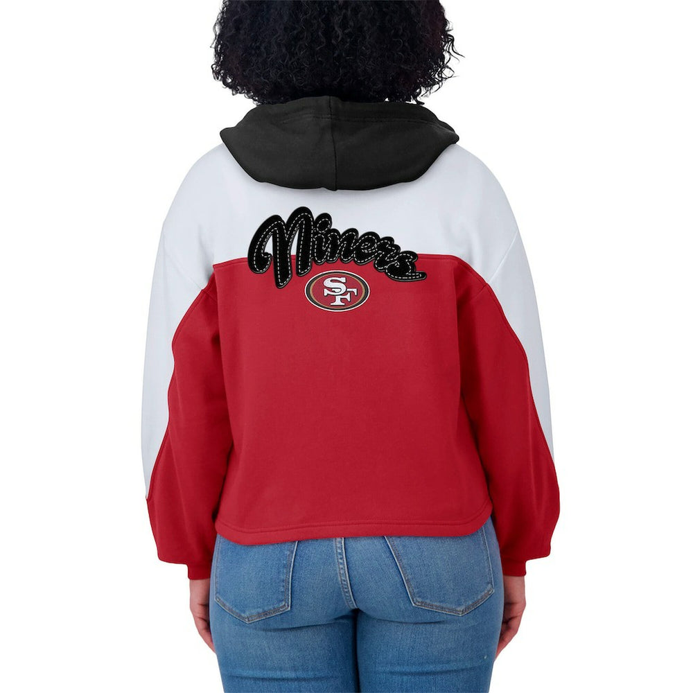 San Francisco 49ers WEAR by Erin Andrews Women's Plus Size Color Block Full-Zip Hoodie - Scarlet on sale