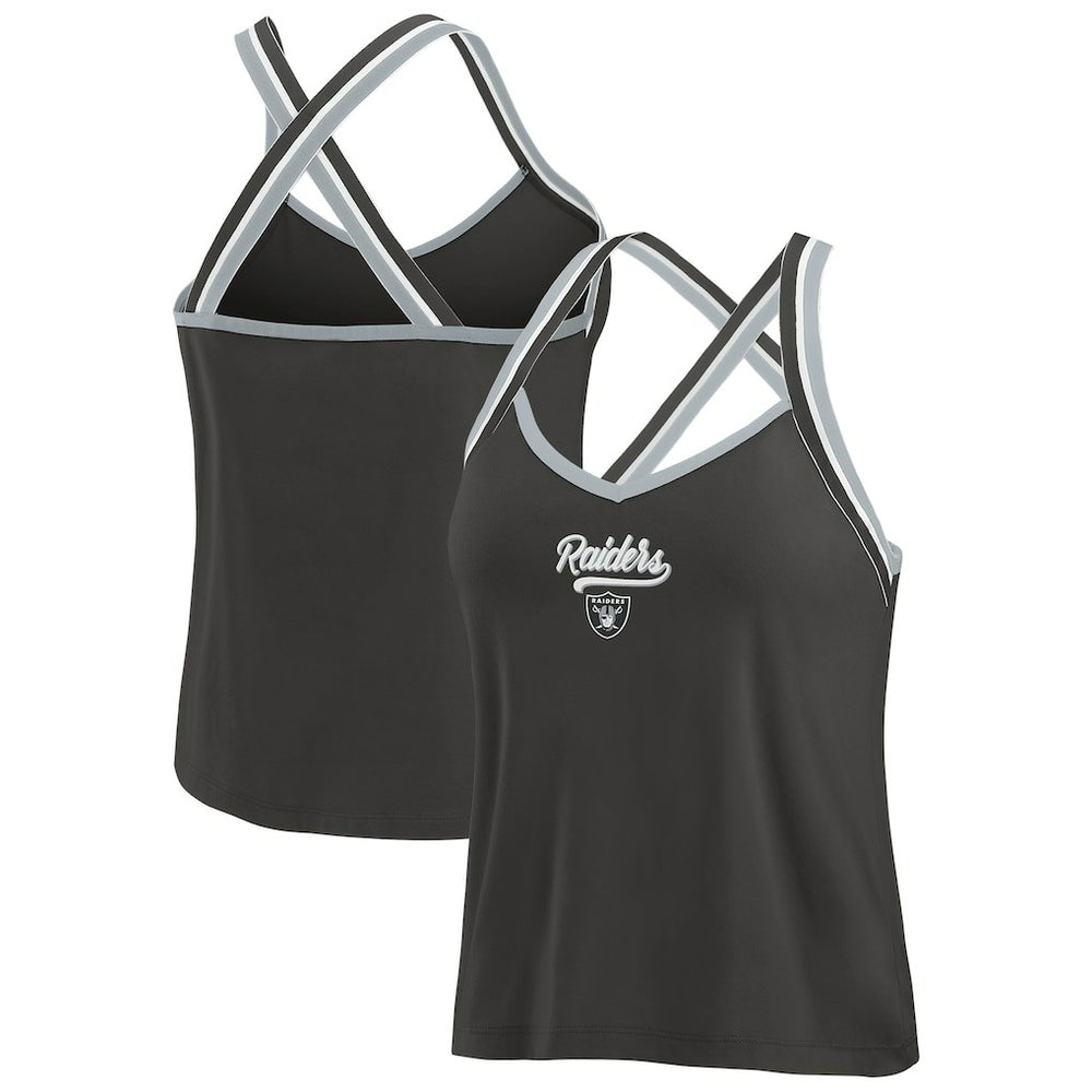 Las Vegas Raiders WEAR by Erin Andrews Women's Cross Strap Tri-Blend Tank Top - Black sale