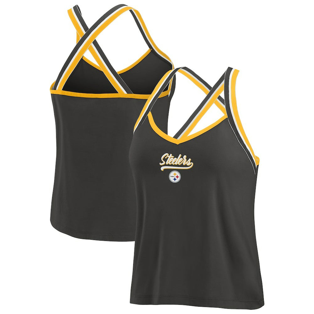 Pittsburgh Steelers WEAR by Erin Andrews Women's Cross Strap Tri-Blend Tank Top - Black sale