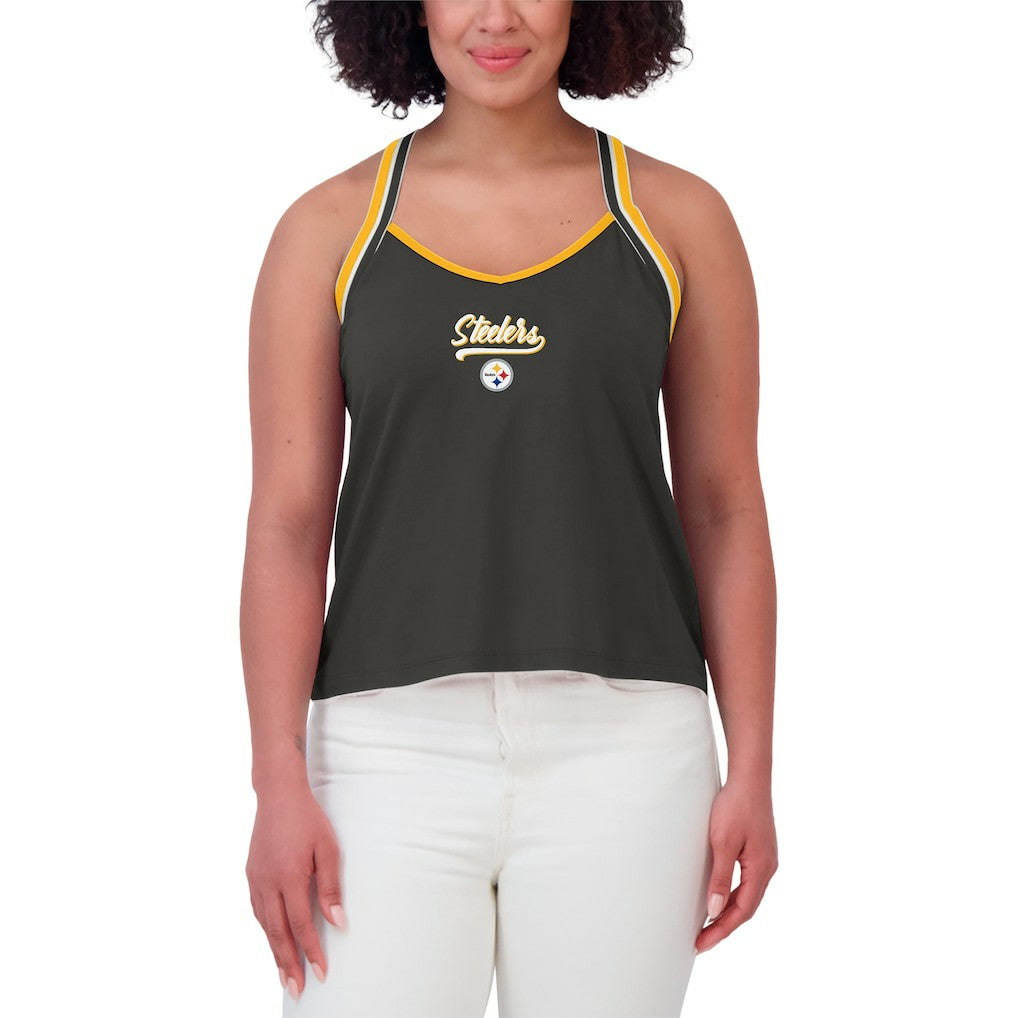 Pittsburgh Steelers WEAR by Erin Andrews Women's Cross Strap Tri-Blend Tank Top - Black sale