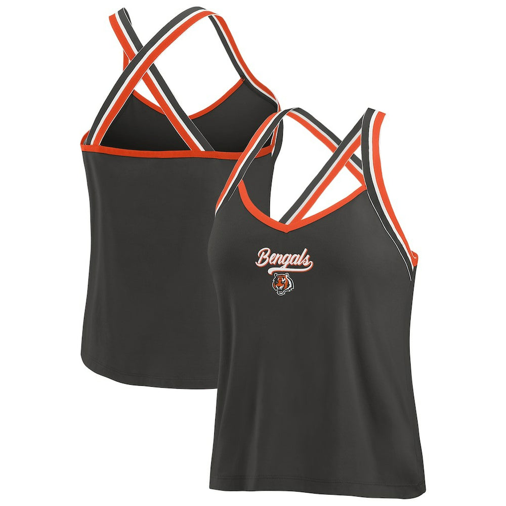 Cincinnati Bengals WEAR by Erin Andrews Women's Cross Strap Tri-Blend Tank Top - Black on sale