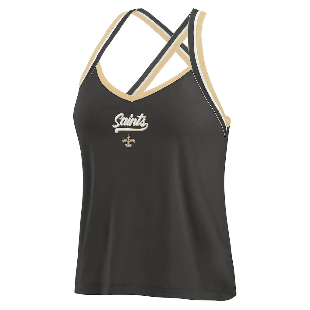 New Orleans Saints WEAR by Erin Andrews Women's Cross Strap Tri-Blend Tank Top - Black sale