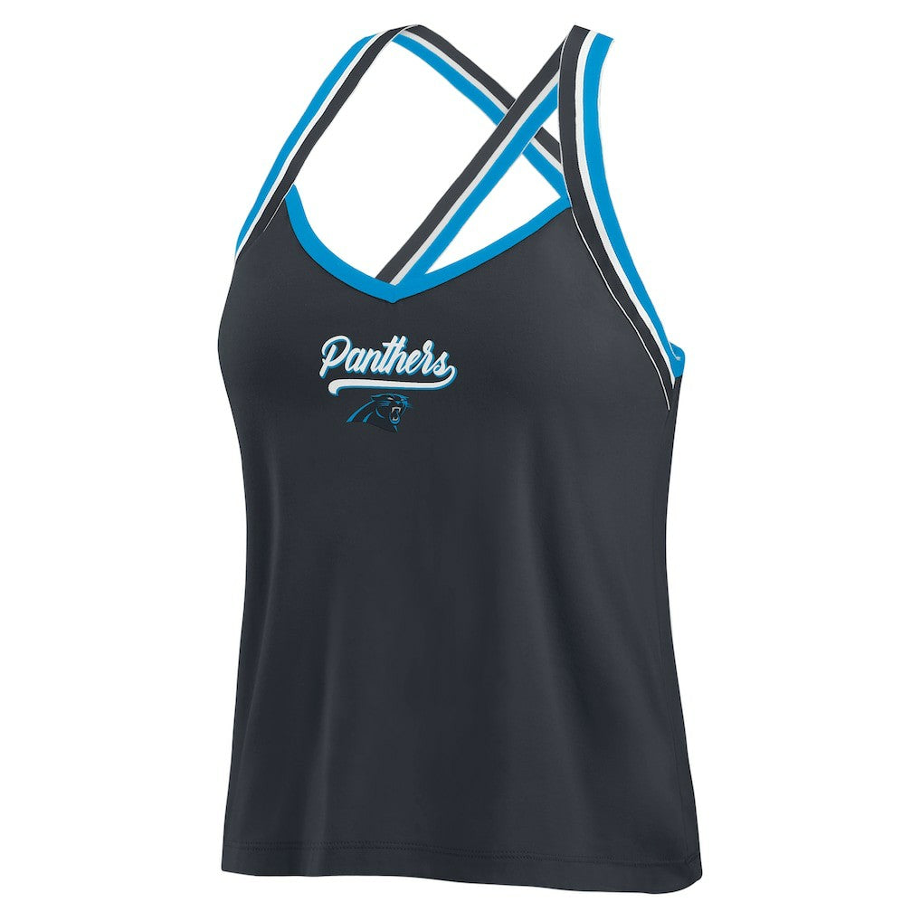 Carolina Panthers WEAR by Erin Andrews Women's Cross Strap Tri-Blend Tank Top - Black on sale
