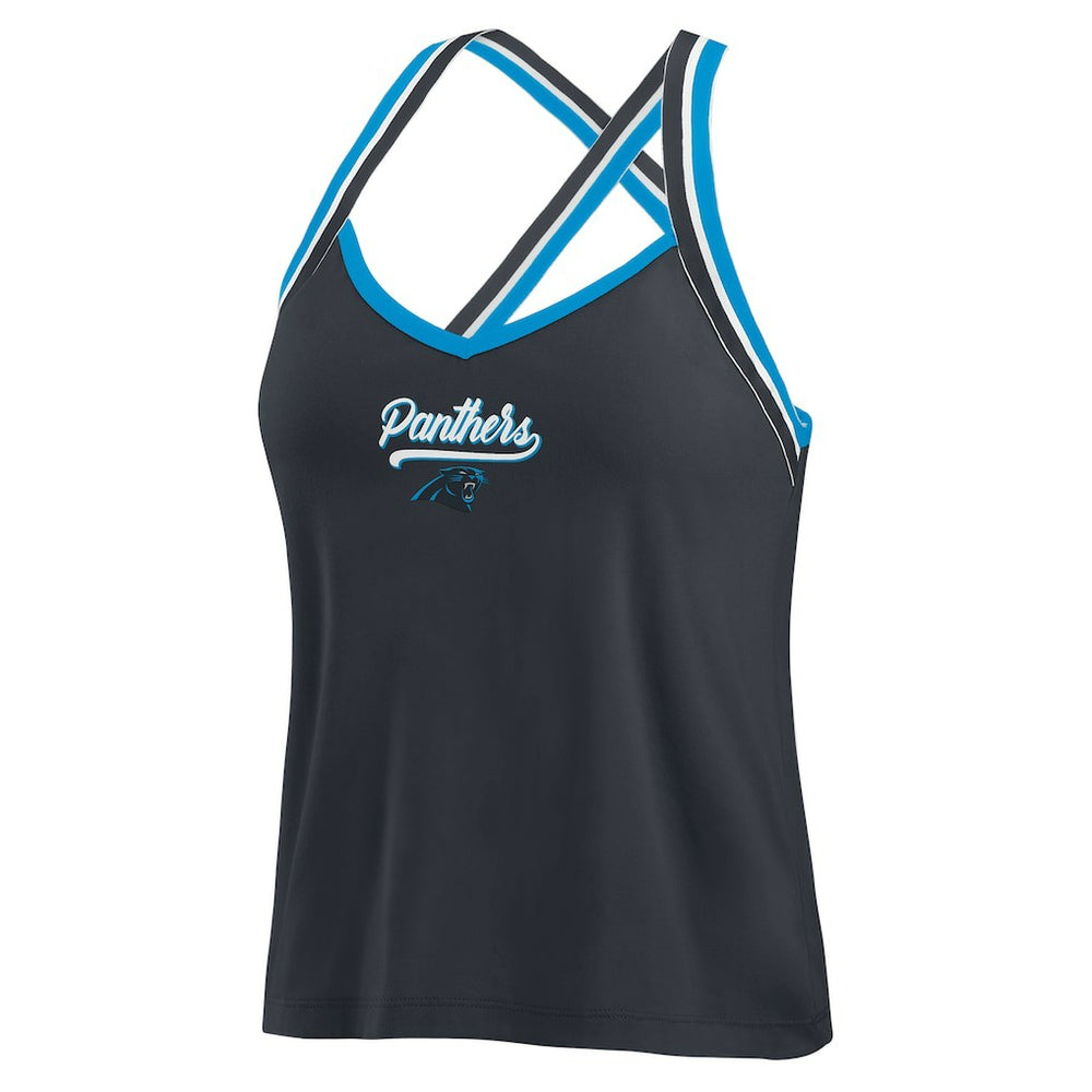 Carolina Panthers WEAR by Erin Andrews Women's Cross Strap Tri-Blend Tank Top - Black on sale
