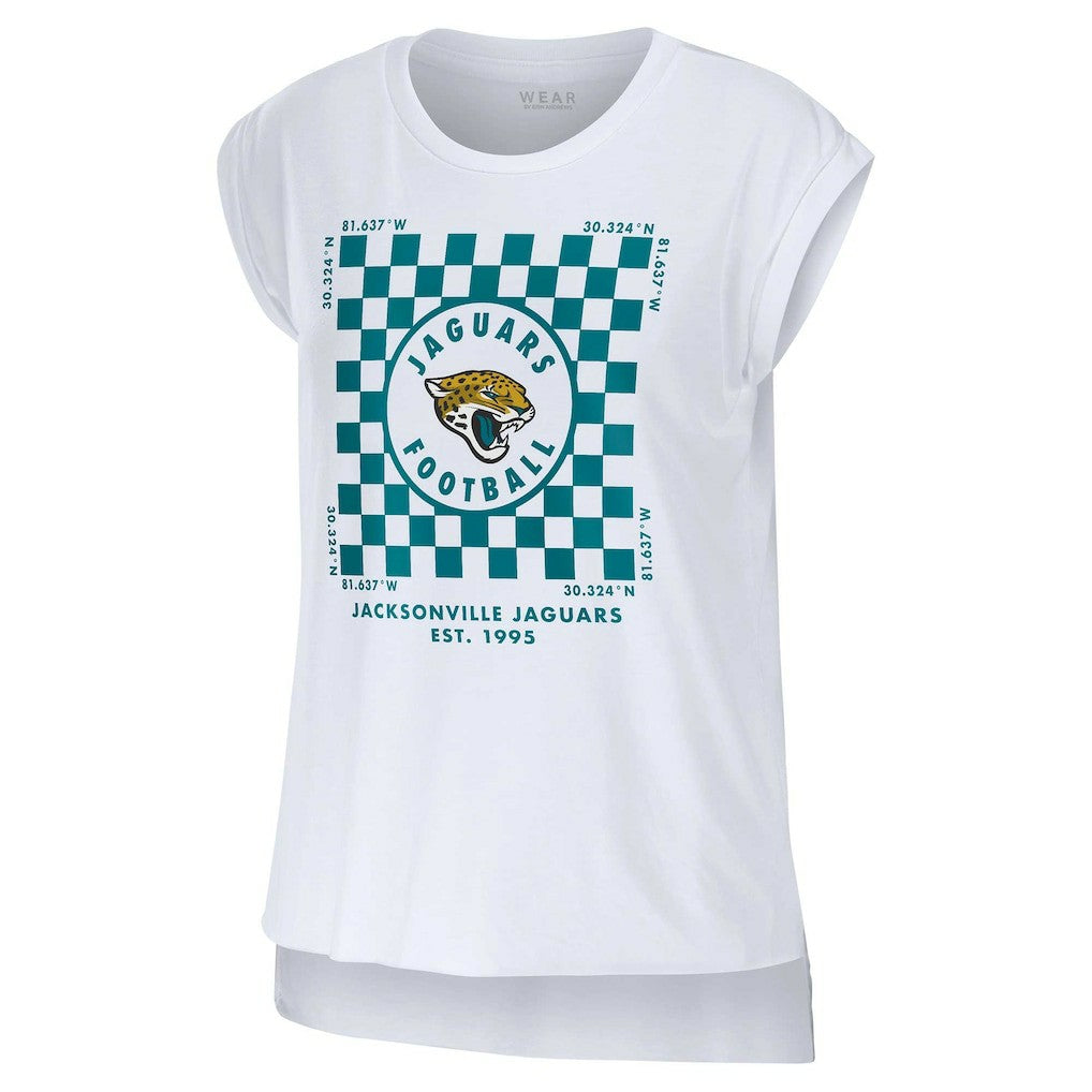 Jacksonville Jaguars WEAR by Erin Andrews Women's Checker Muscle Tank Top - White for sale