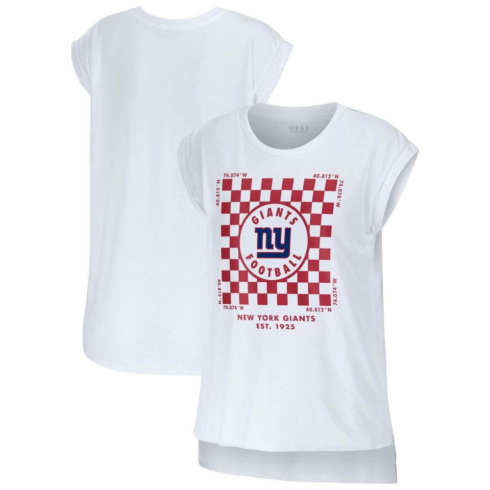 New York Giants WEAR by Erin Andrews Women's Checker Muscle Tank Top - White cheap