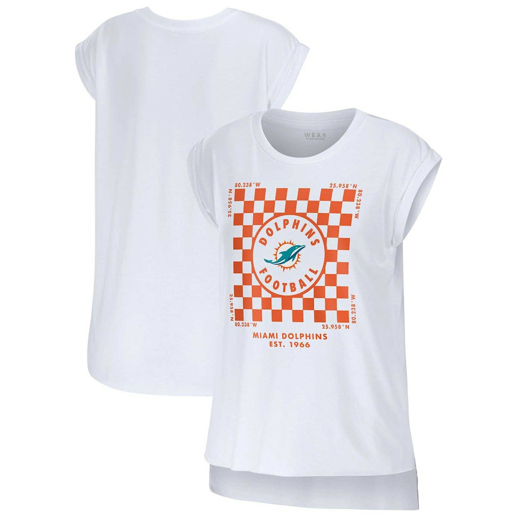 Miami Dolphins WEAR by Erin Andrews Women's Checker Muscle Tank Top - White discount