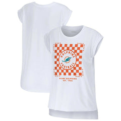 Miami Dolphins WEAR by Erin Andrews Women's Checker Muscle Tank Top - White discount