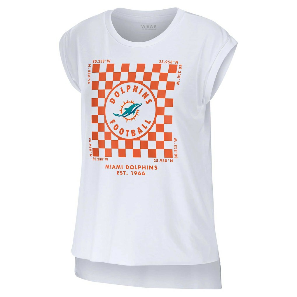 Miami Dolphins WEAR by Erin Andrews Women's Checker Muscle Tank Top - White discount