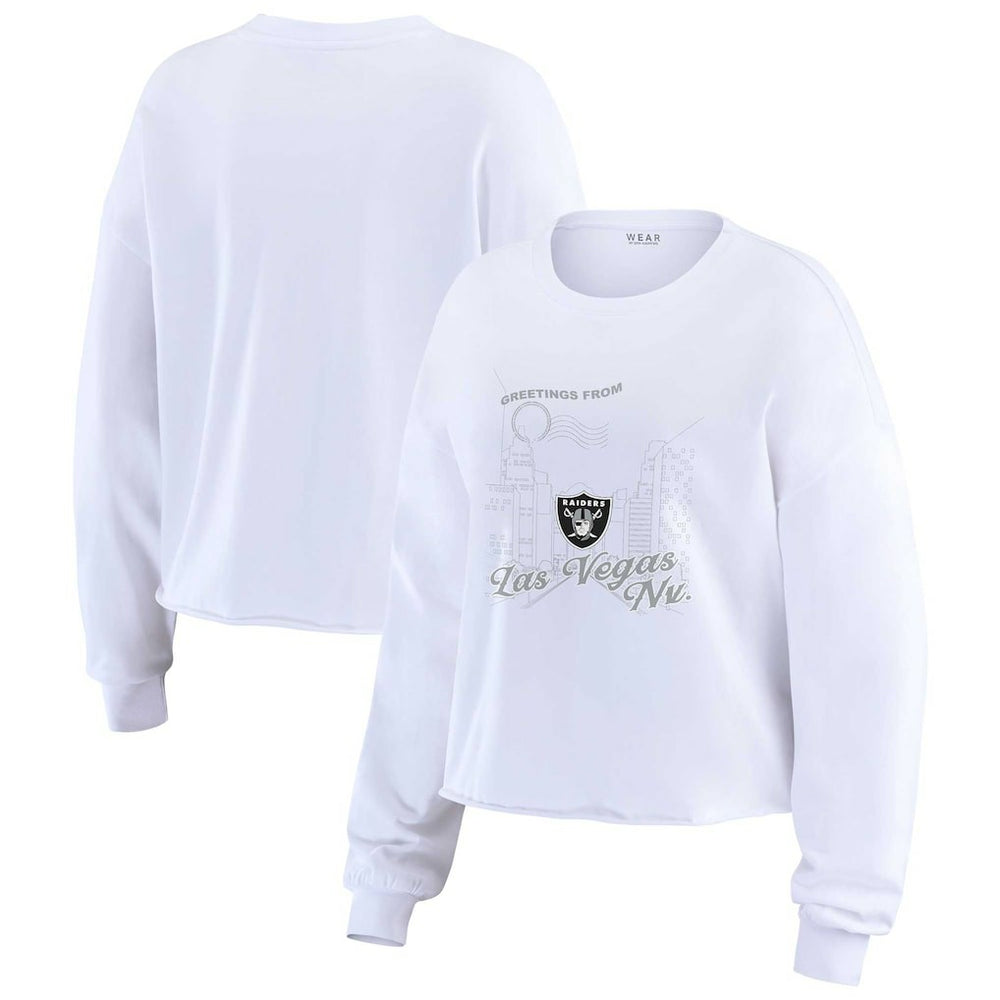 Las Vegas Raiders WEAR by Erin Andrews Women's Postcard Cropped Long Sleeve Top - White sale
