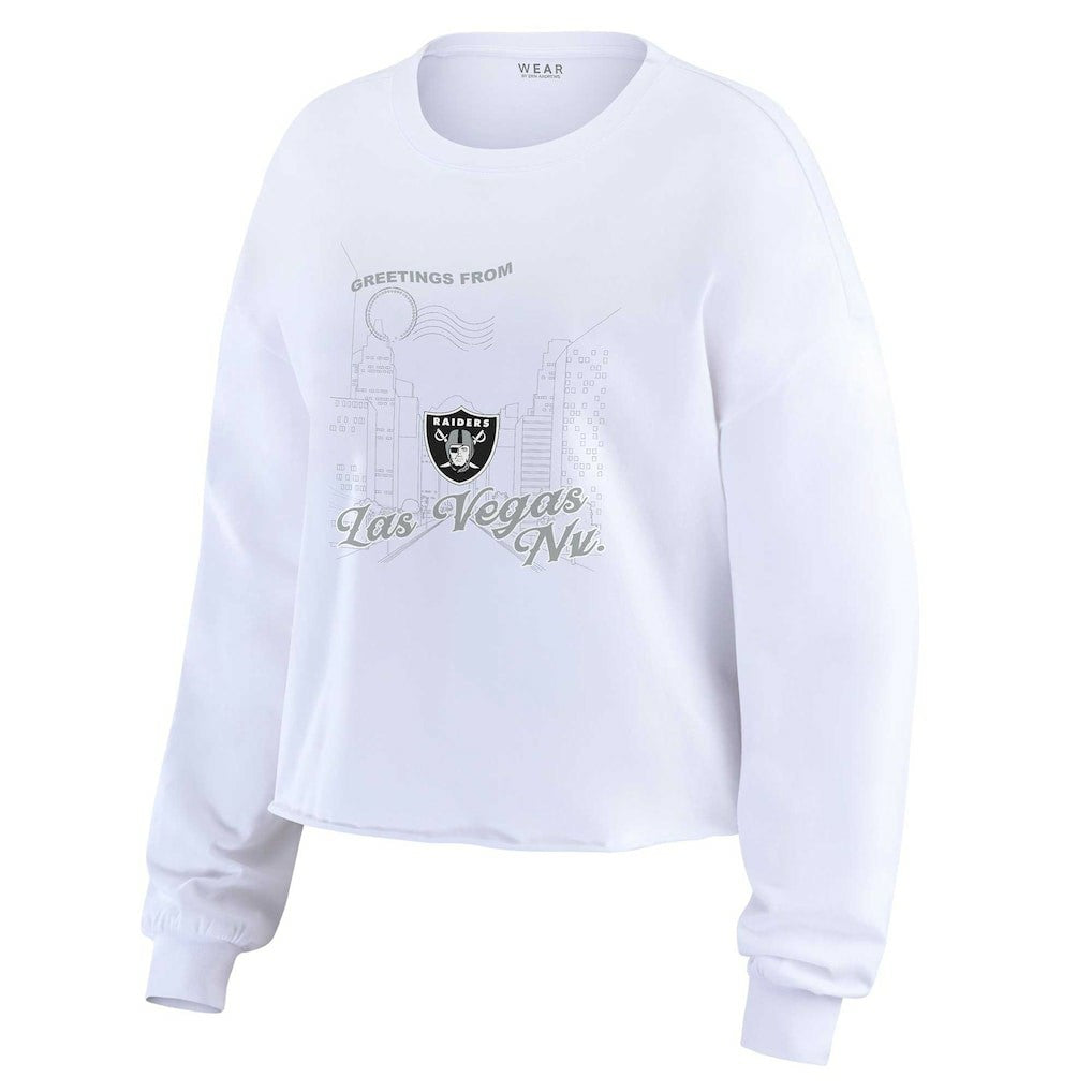 Las Vegas Raiders WEAR by Erin Andrews Women's Postcard Cropped Long Sleeve Top - White sale