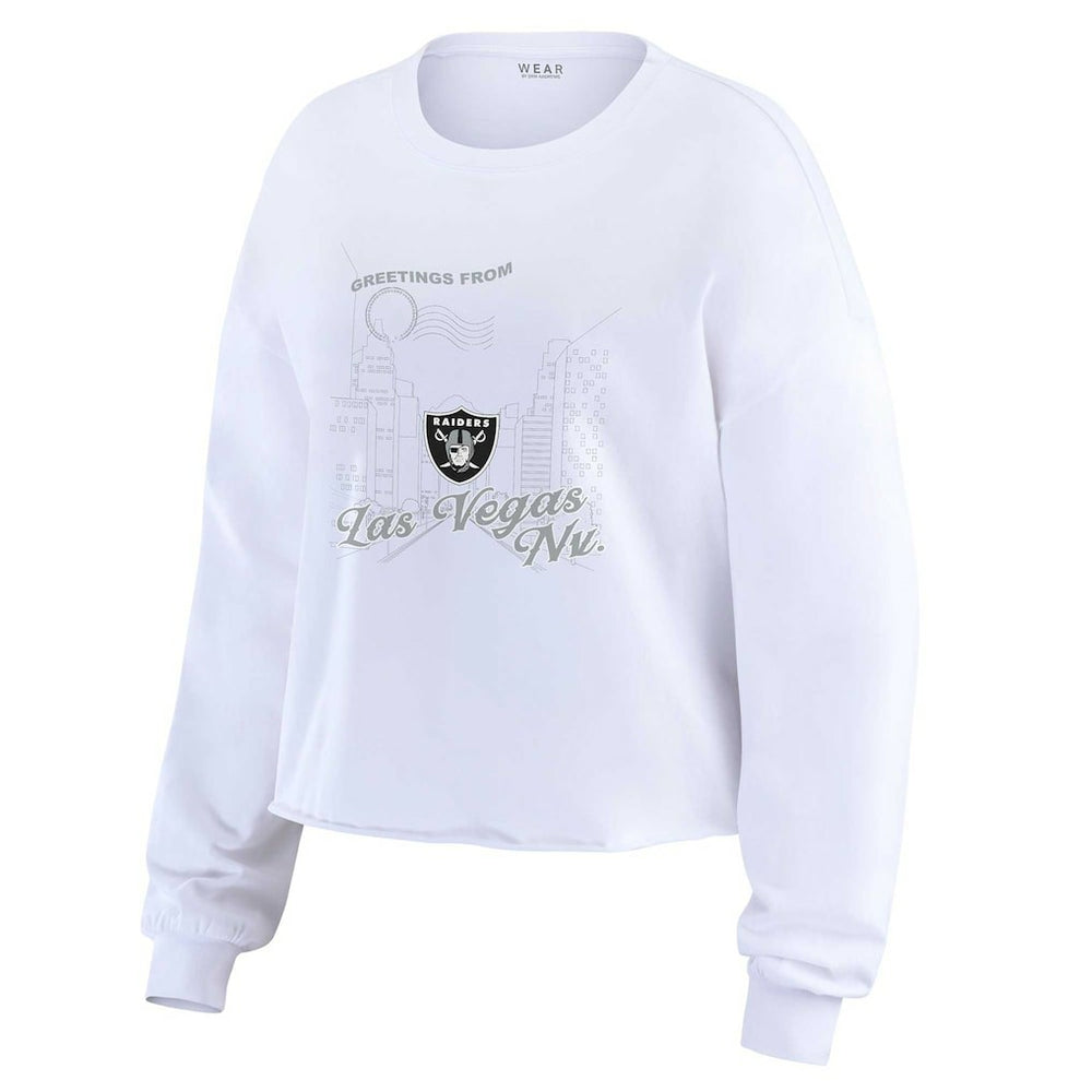 Las Vegas Raiders WEAR by Erin Andrews Women's Postcard Cropped Long Sleeve Top - White sale