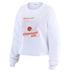 Cleveland Browns WEAR by Erin Andrews Women's Postcard Cropped Long Sleeve Top - White sale