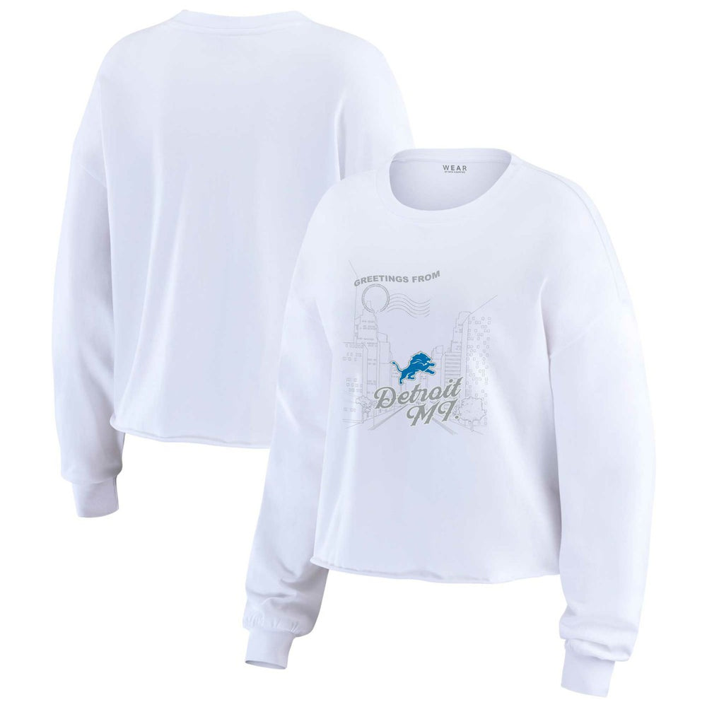 Detroit Lions WEAR by Erin Andrews Women's Postcard Cropped Long Sleeve Top - White for sale